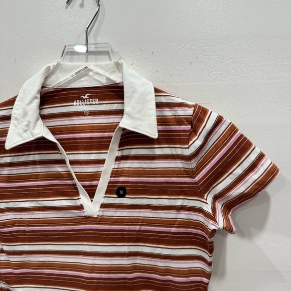 Hollister Striped Polo Crop Baby Tee Medium V-Neck - Picture 3 of 6